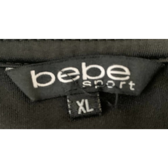 BEBE SPORT SHORT WAISTED TOP, WOMENS. XL, BLACK W/COLORFUL STRIPES ON FRONT - Picture 7 of 9